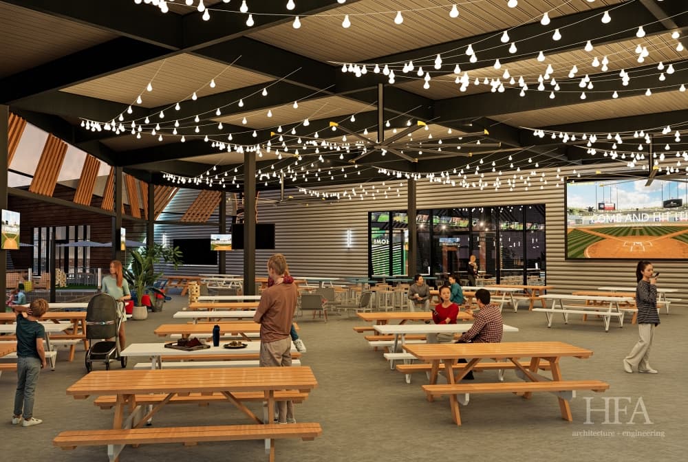 Image shows a patio seating area.