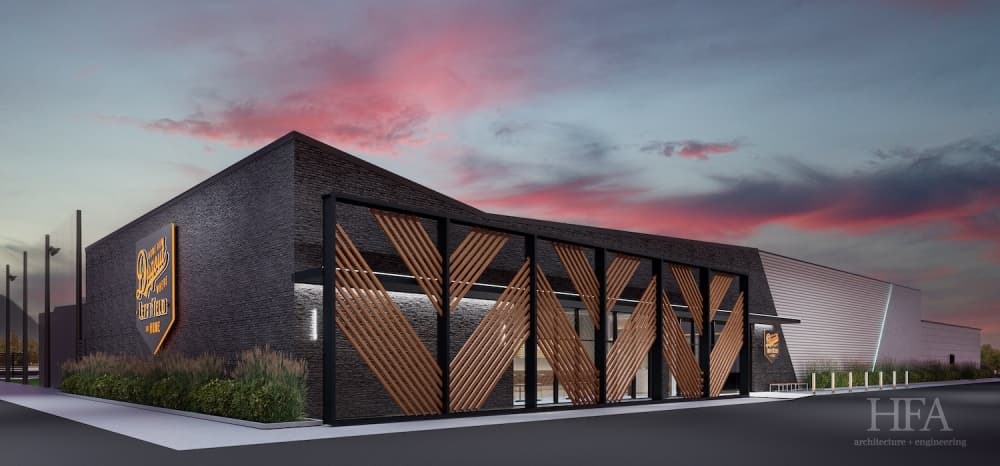 Photo shows building of Home Run Dugout.