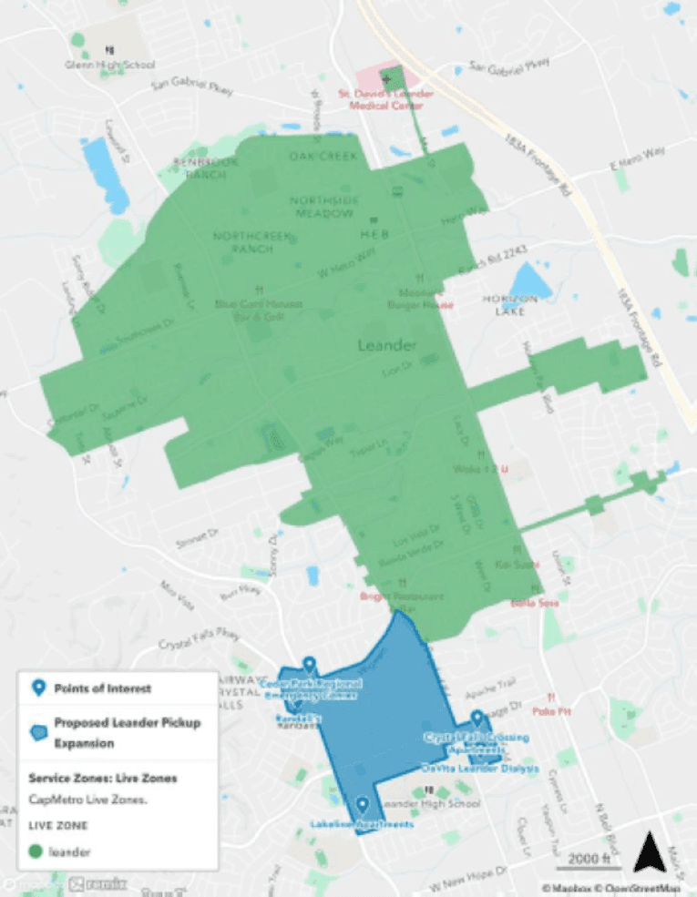A map of the service zone