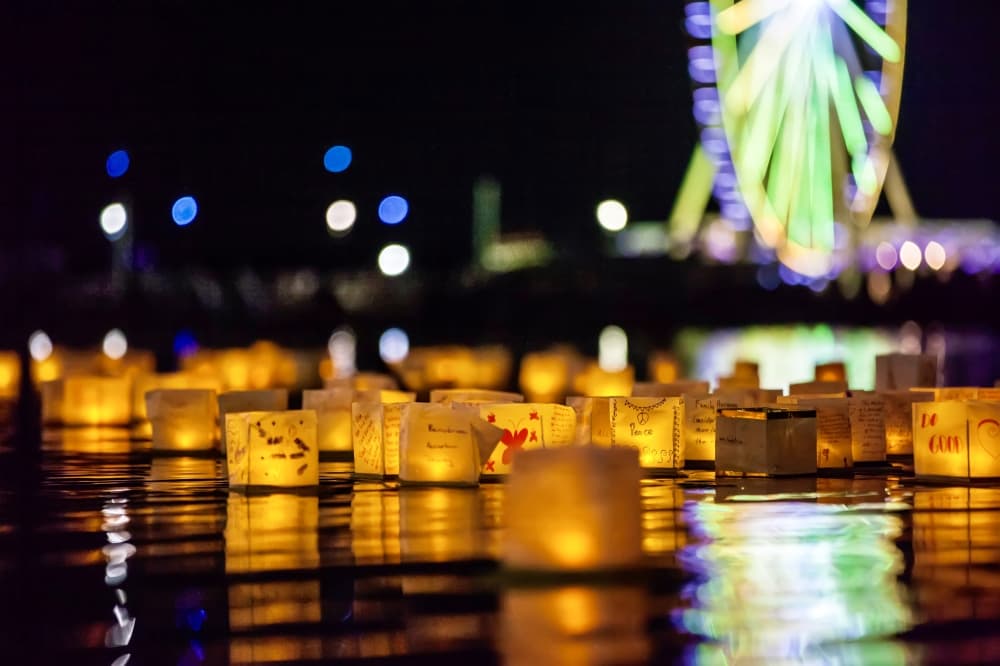 lanterns in pond