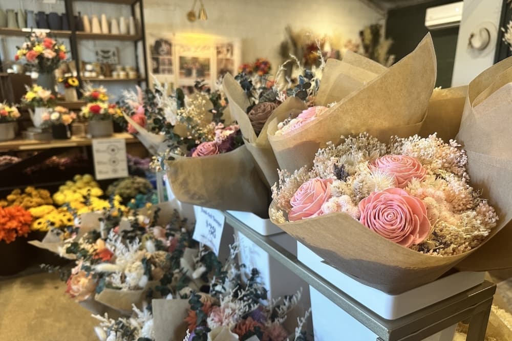 Photo shows a flower bouquet.