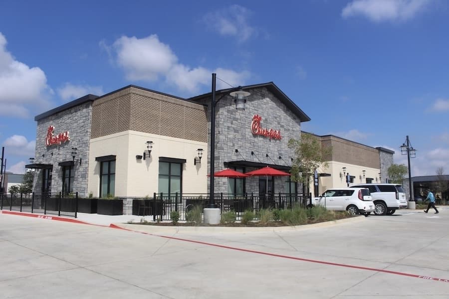 Picture of an exterior of a Chick-fil-A restaurant.