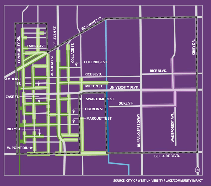 A map showcasing West U's infrastructure projects.