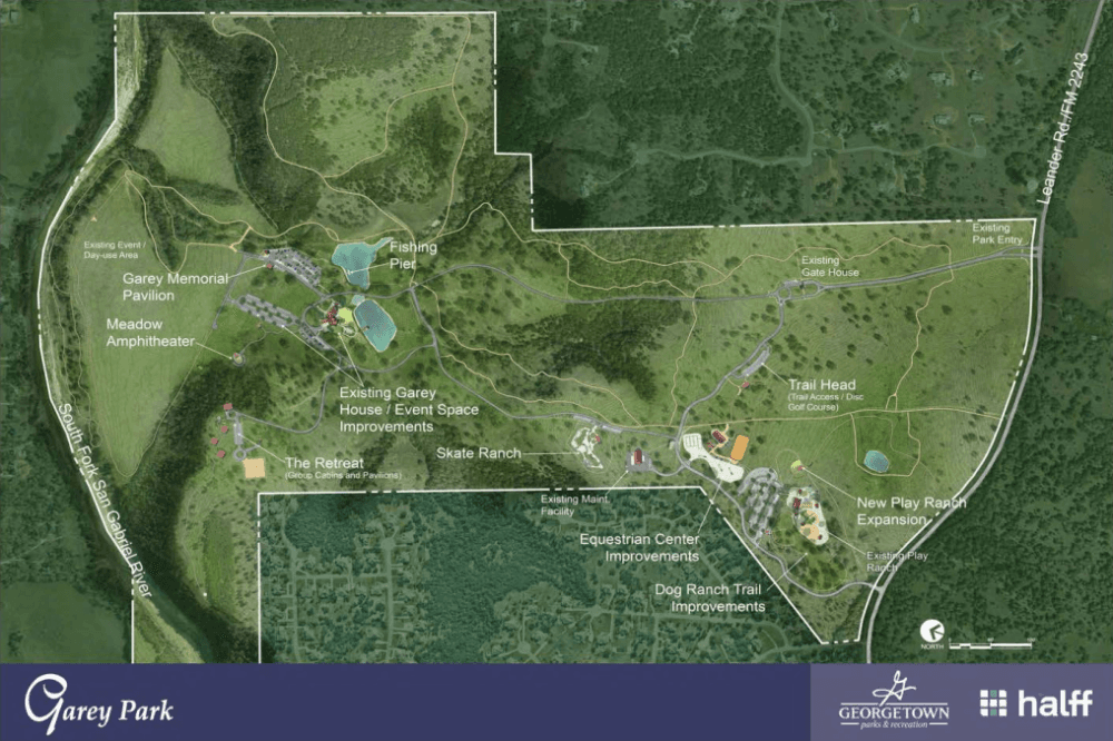 A green map of an outdoor park in Georgetown.