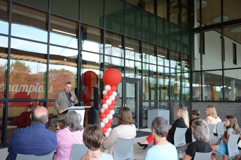 Board President Chris Poteet spoke about the vision of building a new middle school campus during a ribbon cutting ceremony Sept. 5. 