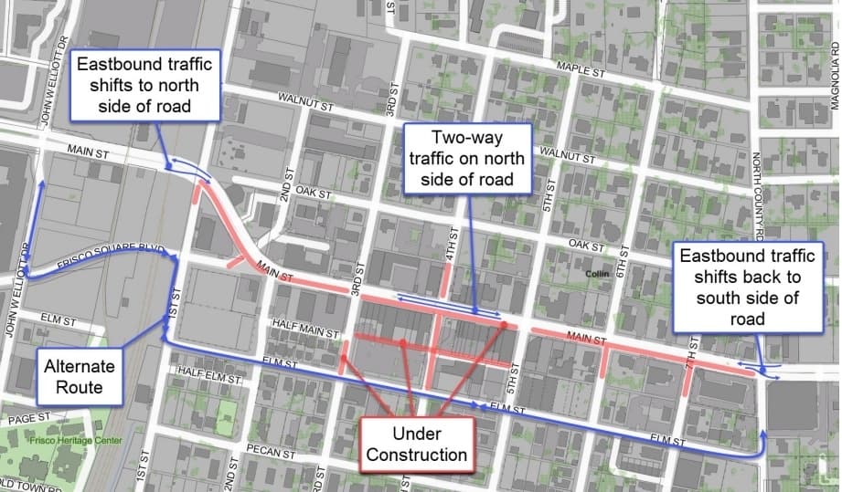 frisco map of main street construction