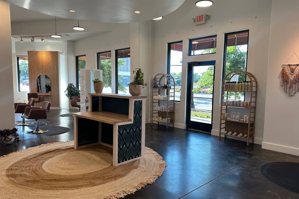 Inside a hair salon. 