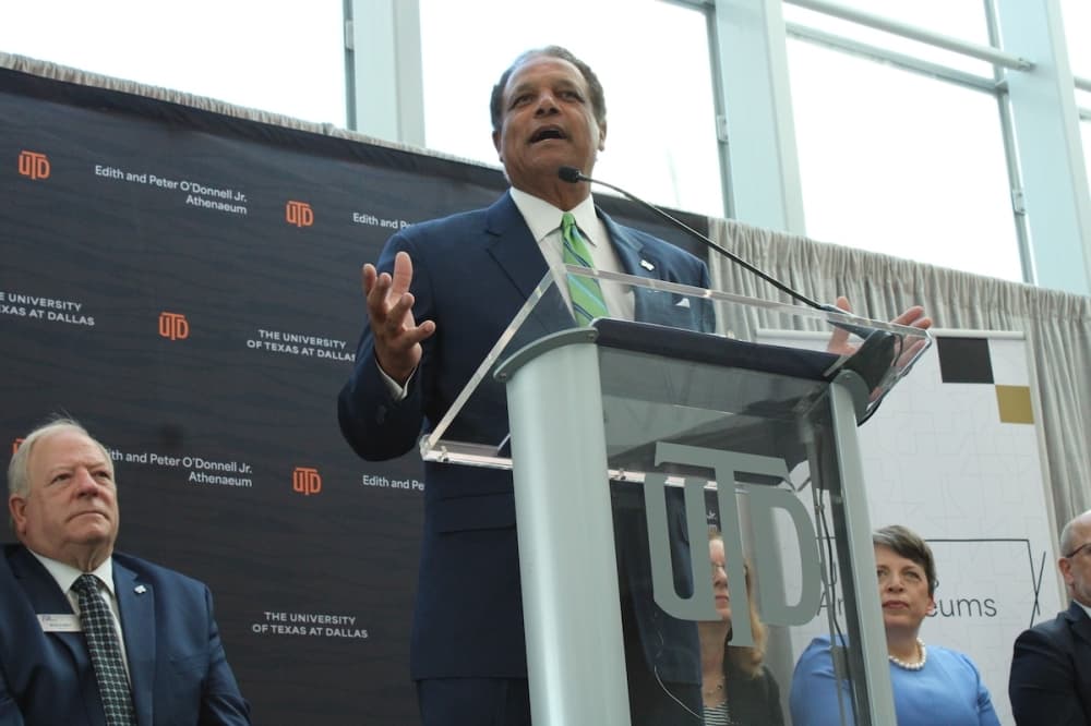 Calvin Jamison, vice president for facilities and economic development at UT Dallas, addressed attendees about the opportunities having the Athenaeum will bring to the university. 