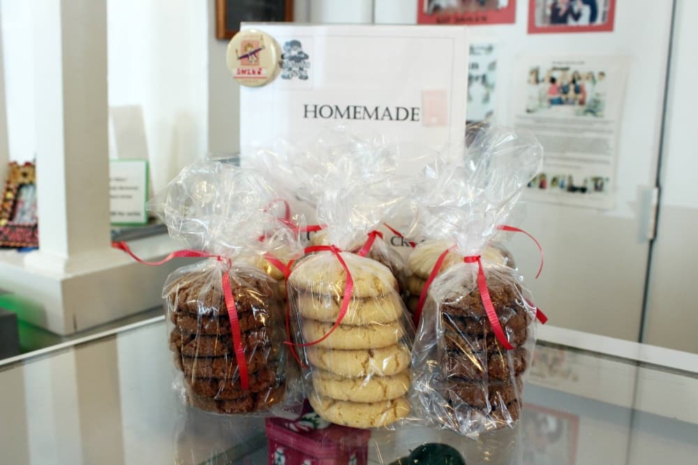 Homemade cookies wrapped in cellophane. 