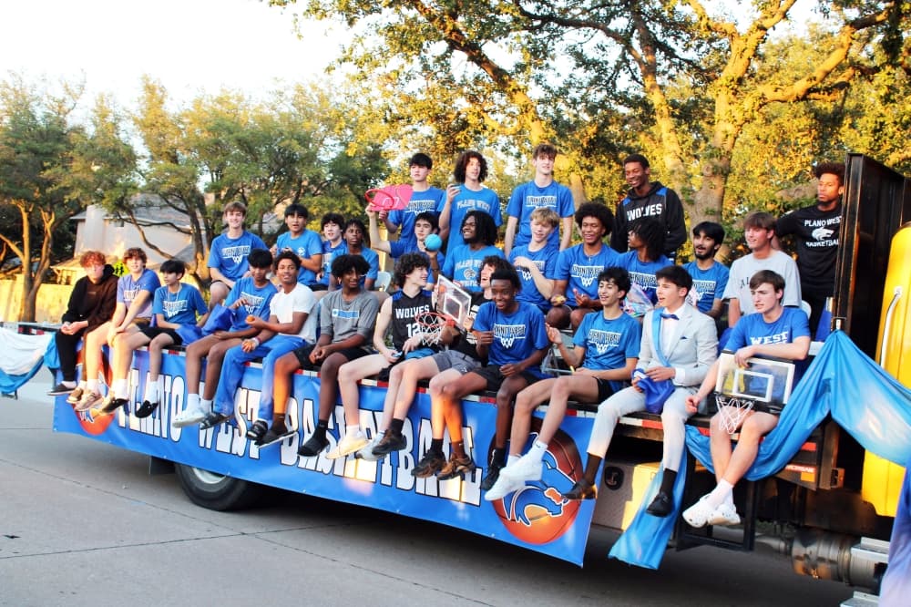 Students on a trailer in a parade.