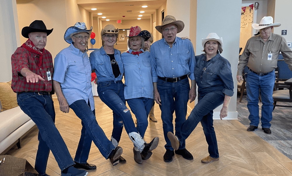A group of Twin Rivers residents give their best "YEEHAW!"