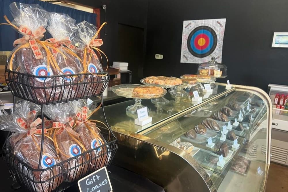 An image of the bakery counter inside the shop. 