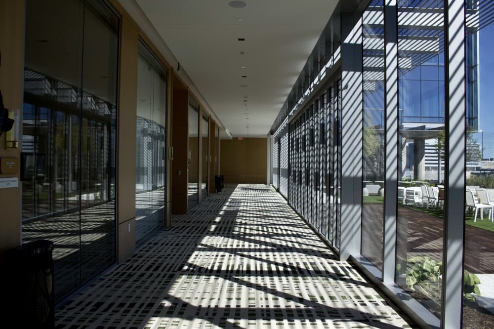 A hallway adjacent to the garden terrace on the Hall Park hotel's seventh floor. (Alex Reece/Community Impact) 