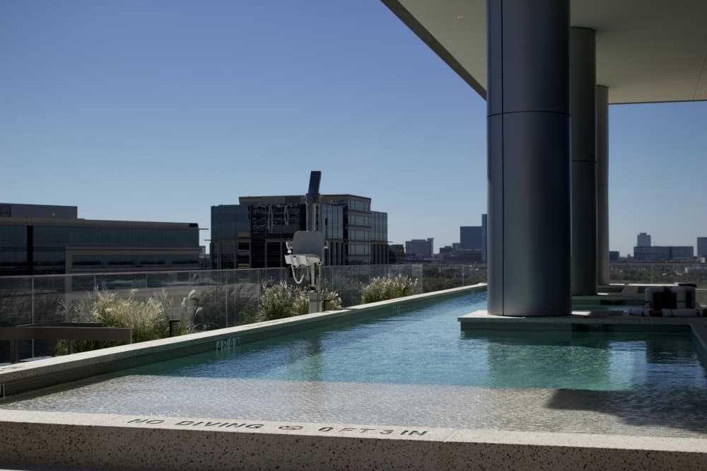 The seventh floor of the new hotel includes a pool and terrace space overlooking Kaleidoscope Park. (Alex Reece/Community Impact) 