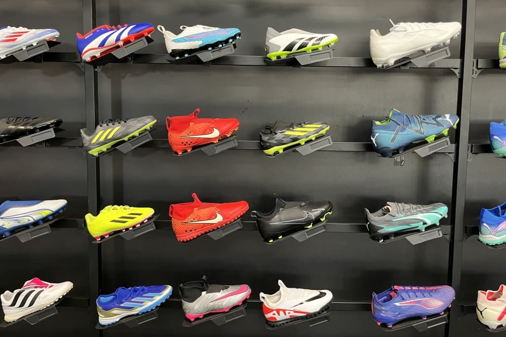 Soccer cleats on a wall
