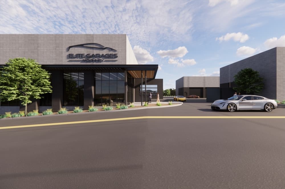 Rendering of the exterior and entrance of the development