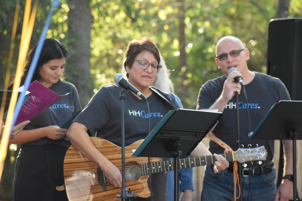 A live band performs outside