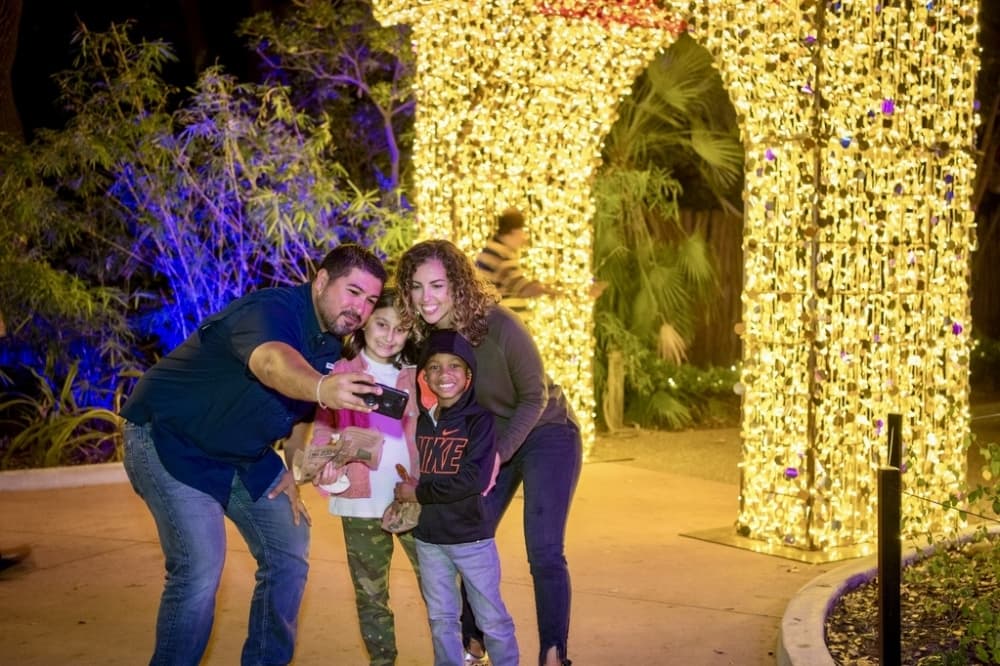 family at Houston Zoo Lights
