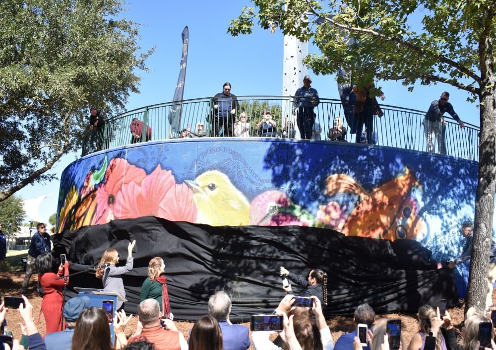 mural unveiling with crowd