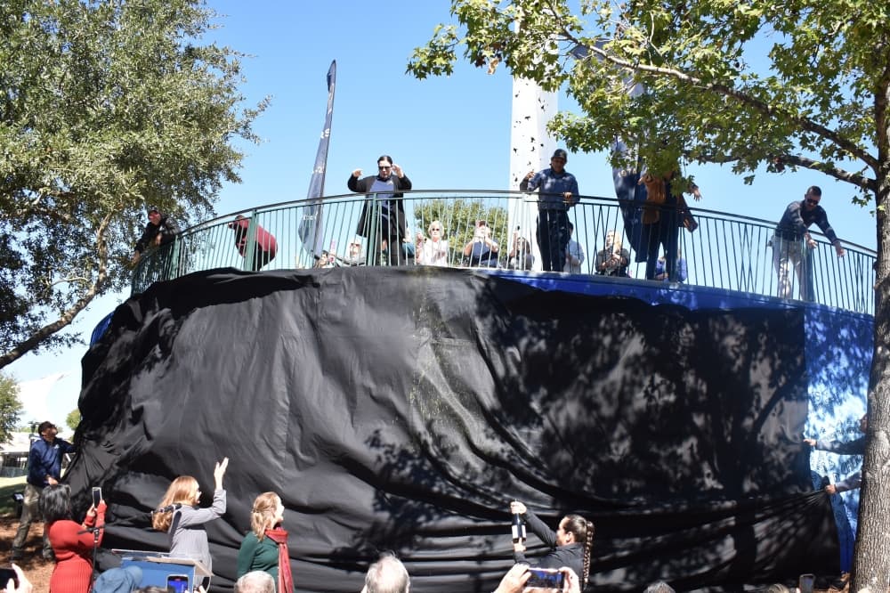 mural unveiling with crowd
