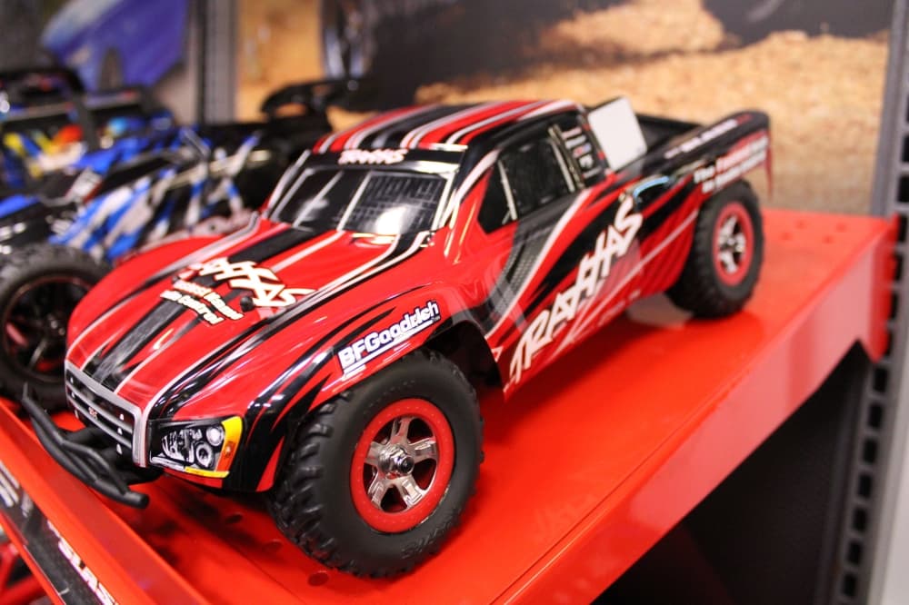 An RC car on display