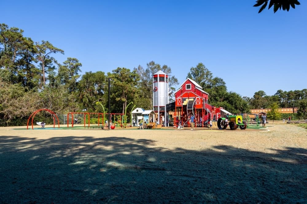 Oak Forest Elementary's new farm-themed playground is designed for children ages 5-12 and features a barn, silo, farmhouse and farmer's market stand, among other amenities. (Courtesy Humble ISD)