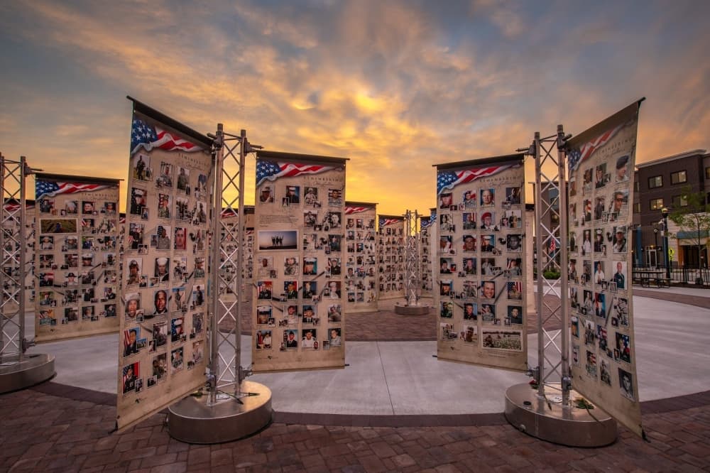 A memorial displays fallen heroes from the War on Terror.