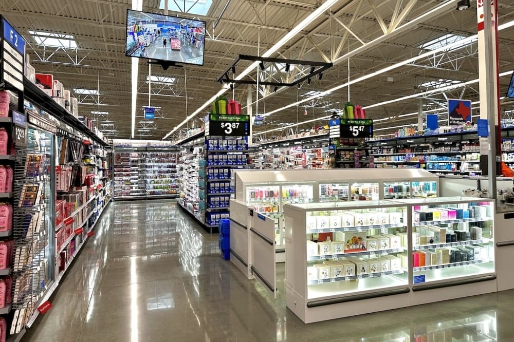 Image shows a cosmetics aisle 