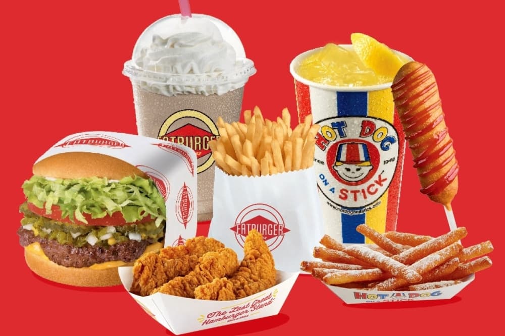 Hamburger, chicken and corn dog 