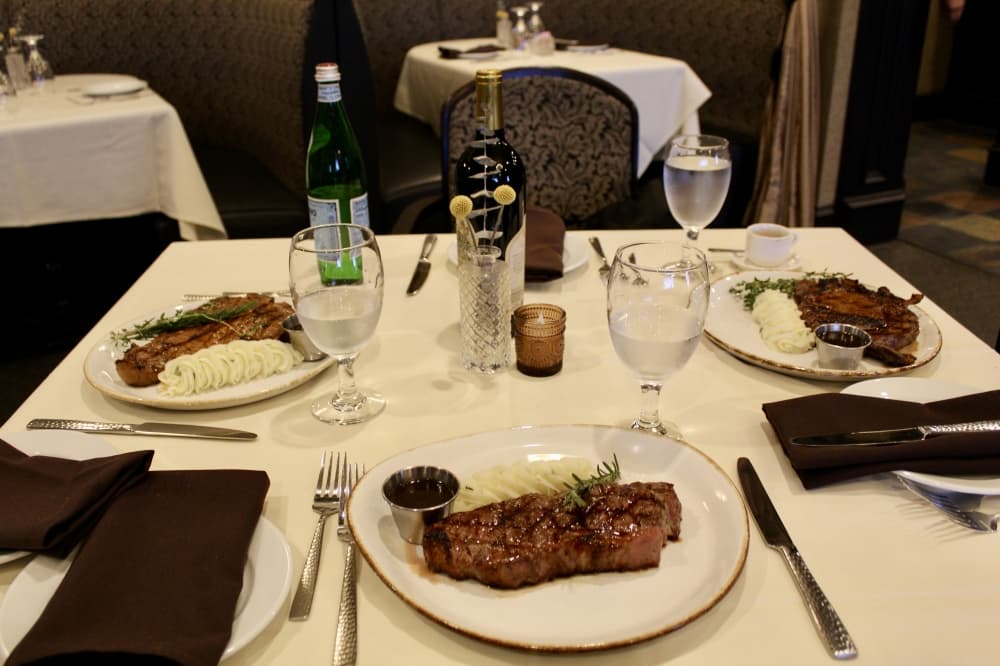 table with steaks