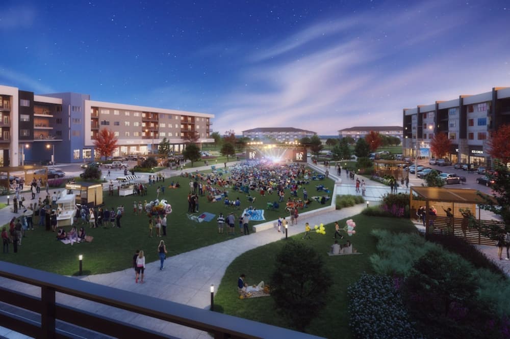 A rendering of the green space and pavilion. 