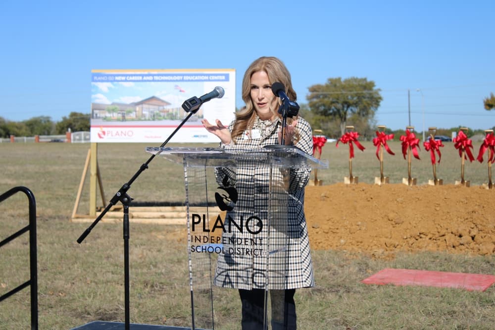 PISD Superintendent speaks to community members during the Nov. 19 groundbreaking ceremony. (Dustin Butler/Community Impact)