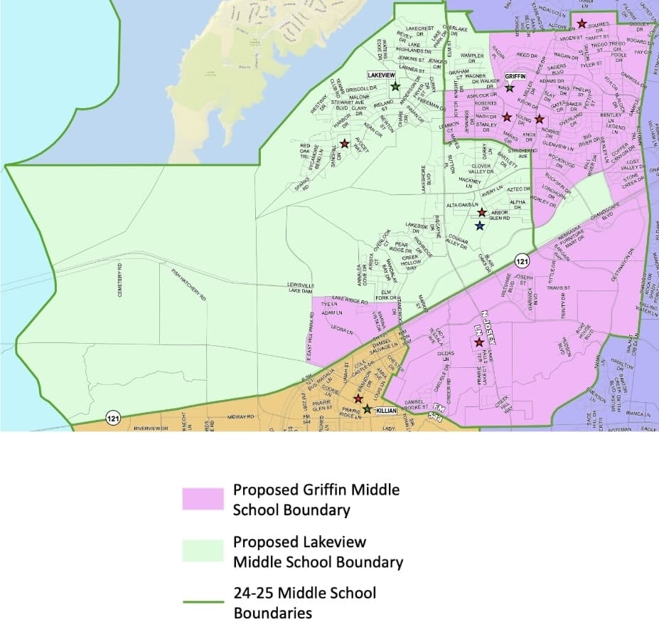 Griffin and Lakeview Middle Schools could see boundary adjustments as part of the proposed closure of B.B Owens Elementary closure.