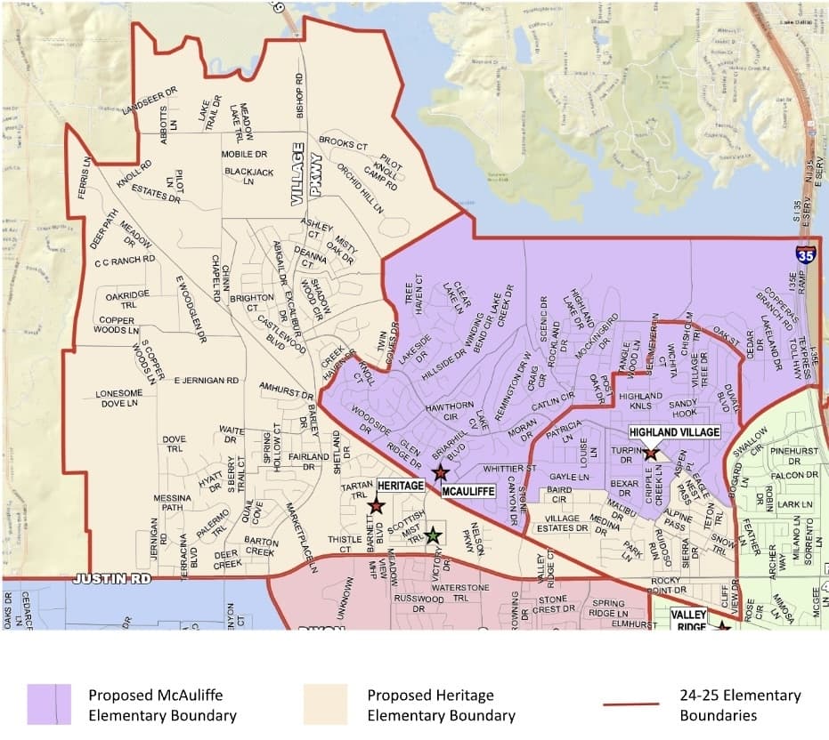 Boundary adjustments if Highland Village Elementary closes. 