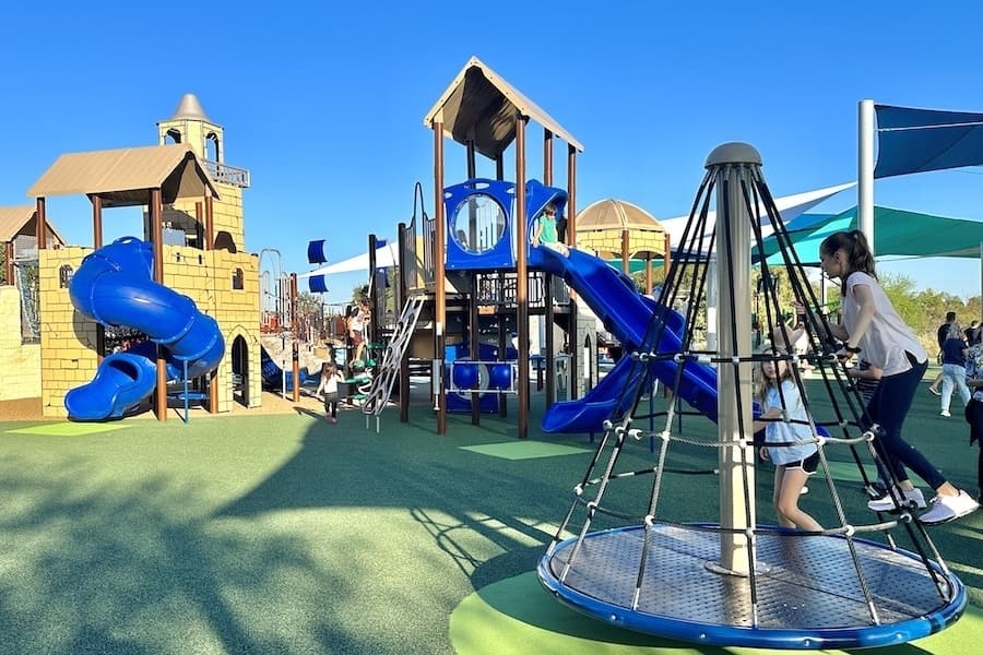 Mitchell's Landing offers four main play areas: the H-E-B mermaid lagoon, an abandoned mission, a pirate ship and a marsh bog. (Thalia Guzman/Community Impact)