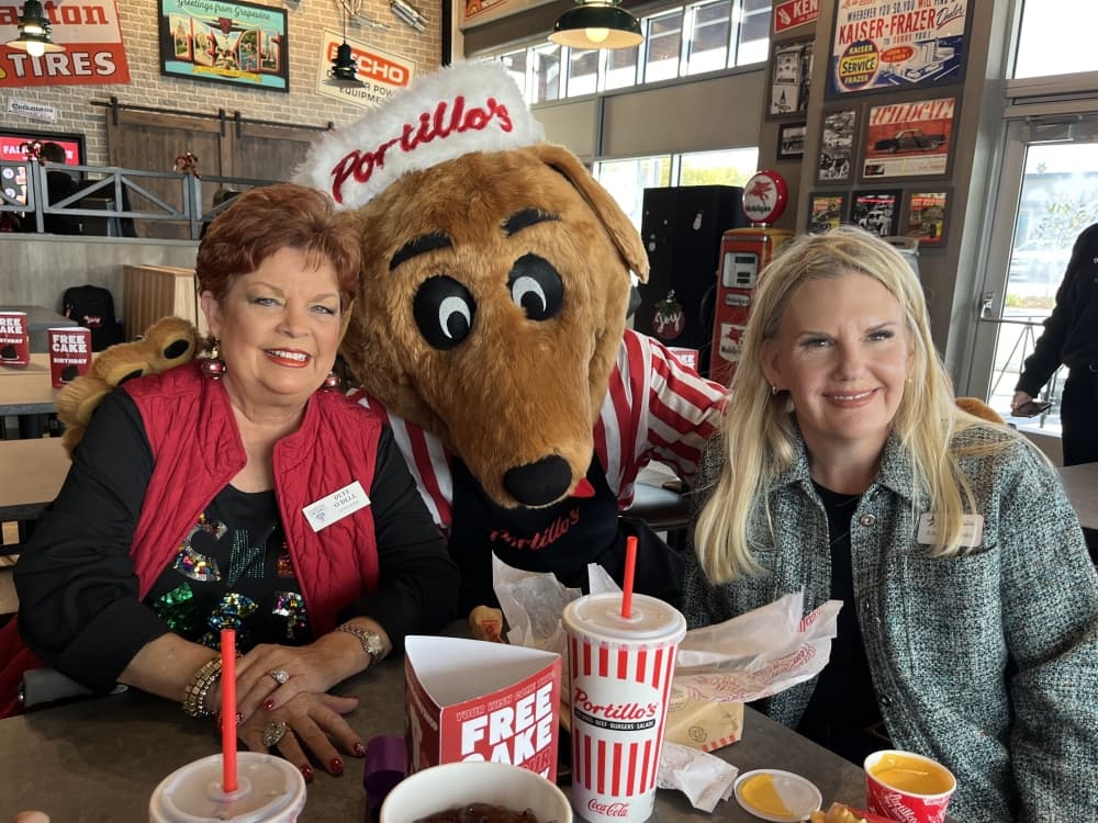 Portillo's mascot with customers