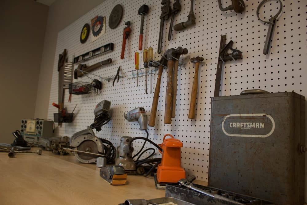 work bench with tools