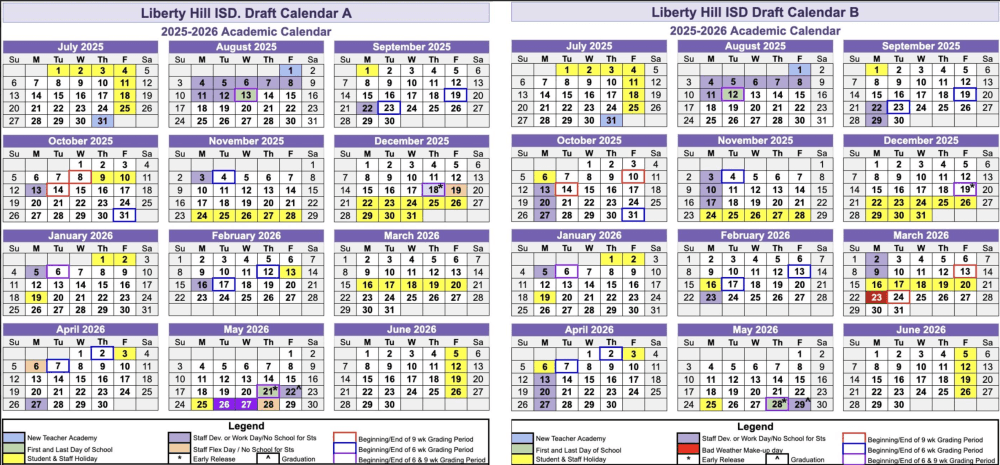 Two calendars for a school schedule. 