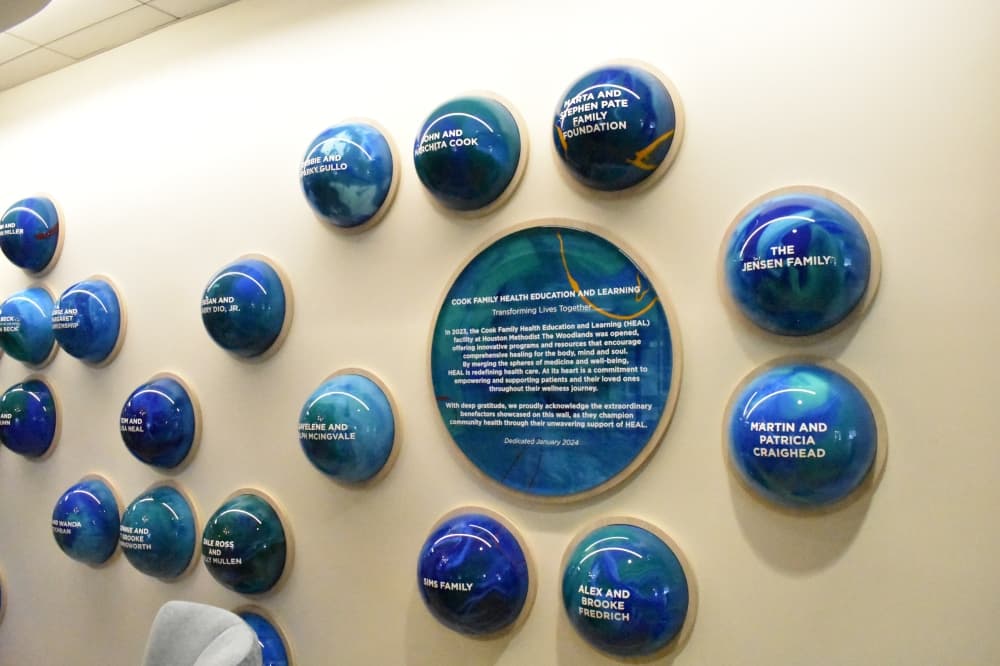 A series of round plaques on a wall