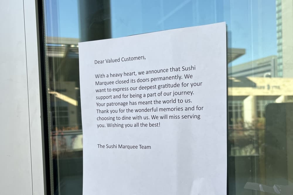Sushi Marquee closed Jan. 1, according to a sign at the restaurant. (Alex Reece/Community Impact) 