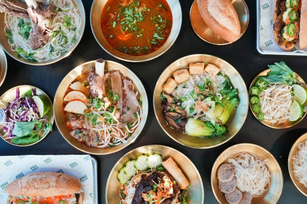 A variety of pho bowls