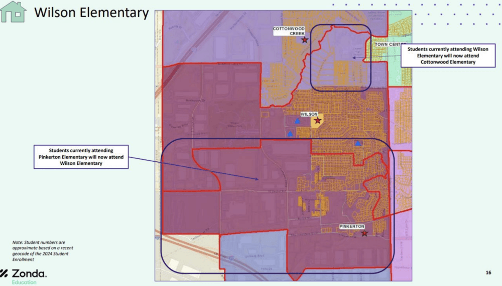 The map shows Wilson Elementary areas to be rezoned. (Courtesy CISD)