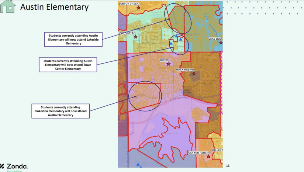 The map shows Austin Elementary areas to be rezoned. (Courtesy CISD)