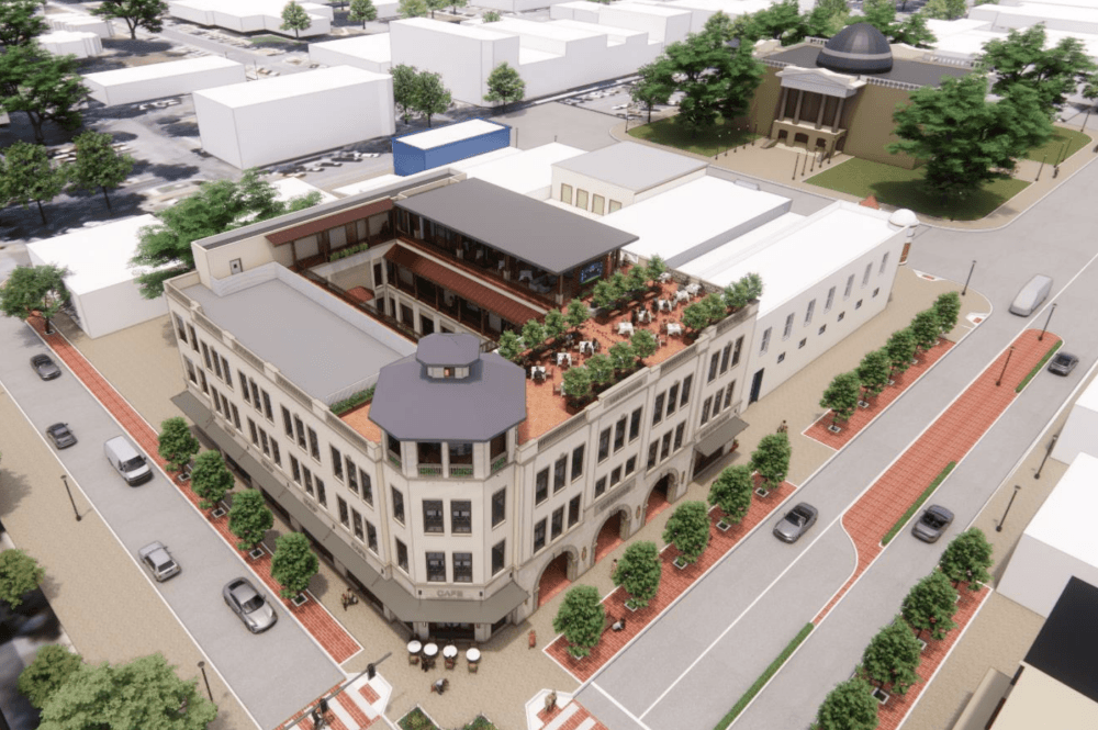 An arterial view of a proposed mixed-use development in downtown Georgetown. 