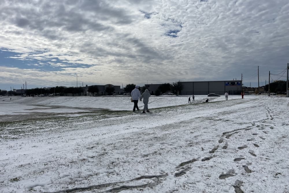 Snow covered detention pond
