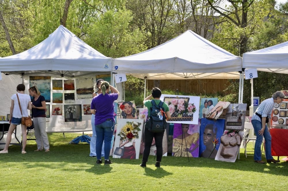 vendors in white tents