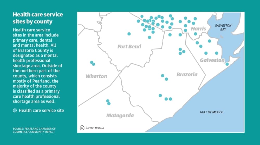 Map of mental health facilities in the South Houston area