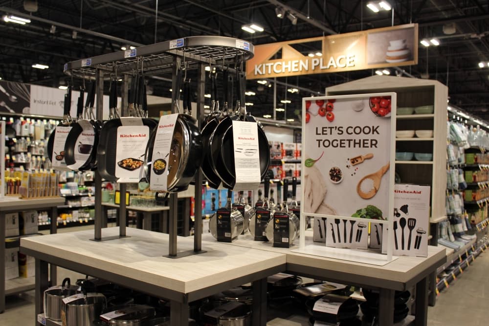 Display of cookware in a store. 