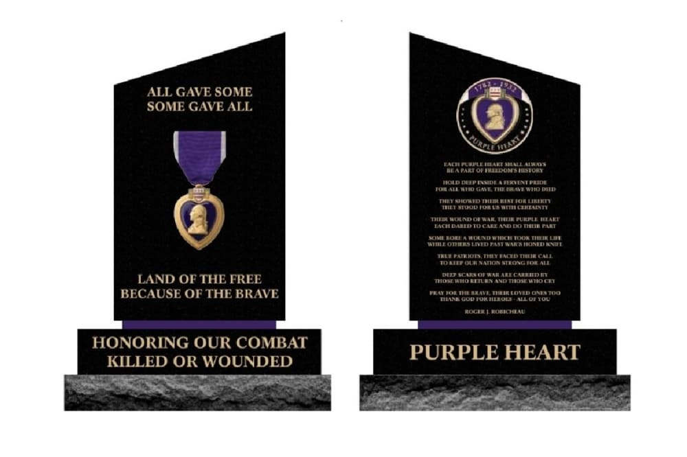 The front and back of the Purple Heart Monument. (Rendering courtesy city of Frisco)