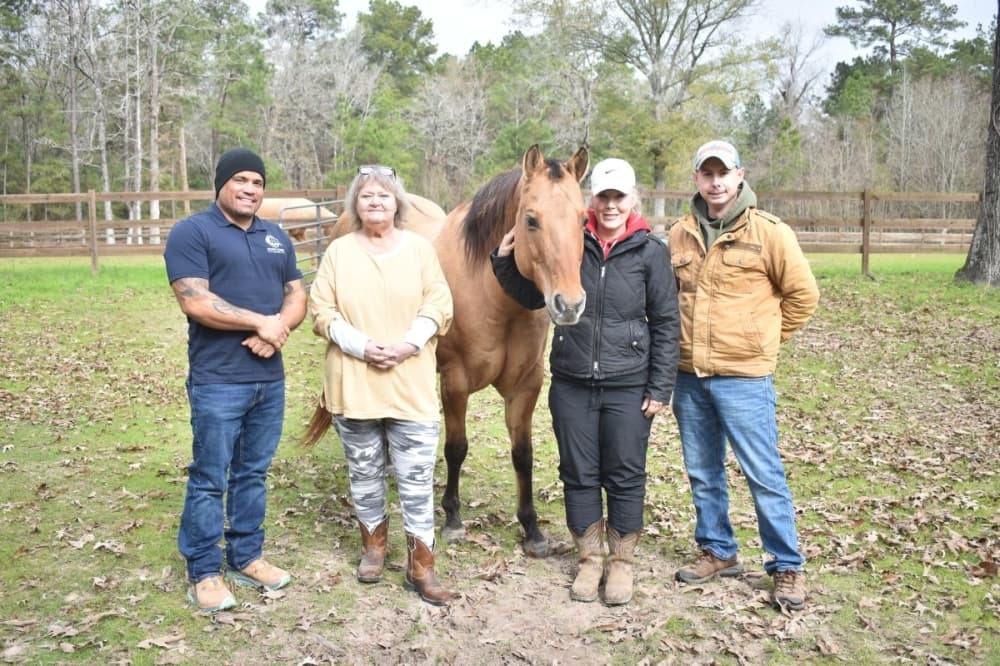 From left, Doniel Flores, Marla Neely, Shannon Novak and Kyle Wall are among the staff members at Sunny Creek Ranch. (Lizzy Spangler/Community Impact)